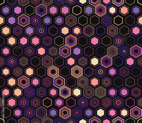 Hexagon background design. Geometric elements of varied style and color. Hexagon pattern. Tileable pattern. Seamless background. Stylish vector illustration.