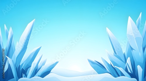 A landscape of sharp, icy crystals against a bright blue sky. Perfect for winter, cold, and frozen themes.