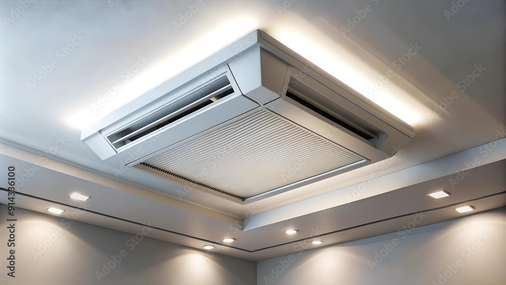 Sleek Minimalist Ceiling-Mounted Air Conditioner with Integrated Ambient Lighting Generative AI Sleek Minimalist Ceiling-Mounted Air Conditioner with Integrated Ambient Lighting Generative AI