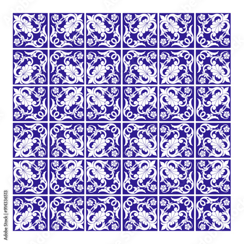 Mediterranean Azulejo blue and white ceramic tile