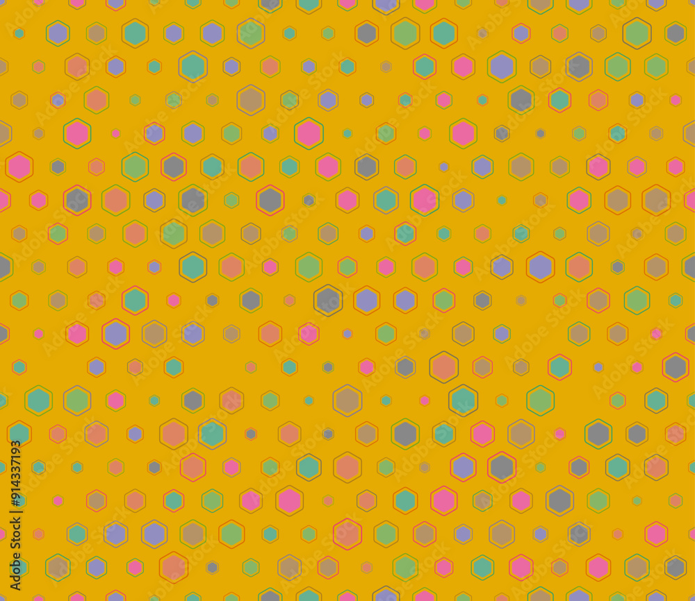 Honeycomb hexagon cells background. Multicolored geometric elements of varied size. Rounded hexagons mosaic cells with padding and inner solid cells. Honeycomb geometric shapes. Tileable pattern. Honeycomb hexagon cells background. Multicolored geometric elements of varied size. Rounded hexagons mosaic cells with padding and inner solid cells. Honeycomb geometric shapes. Tileable pattern.