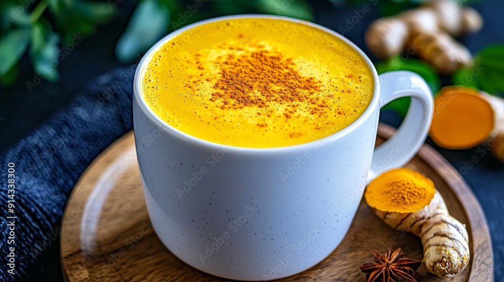 A vibrant cup of turmeric latte evokes warmth and comfort, highlighting the benefits of this golden spice drink. A vibrant cup of turmeric latte evokes warmth and comfort, highlighting the benefits of this golden spice drink.