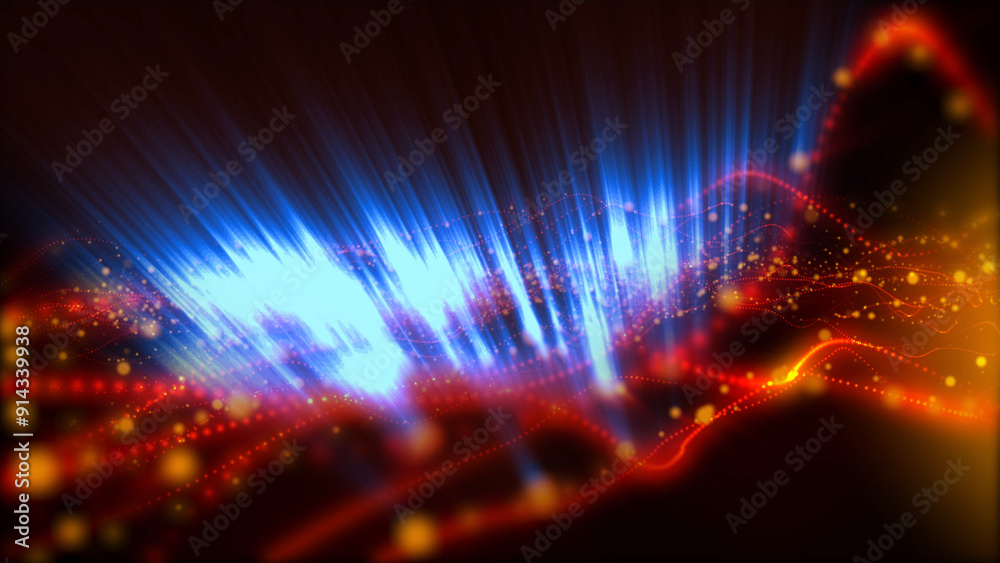 Magical waves of bright energy.High tech rainbow light ray particles and bokeh energy Magical waves of bright energy.High tech rainbow light ray particles and bokeh energy