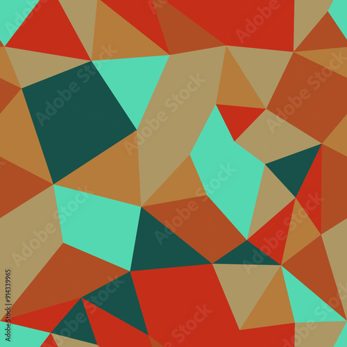 Triangulation geometric shapes background. Compact triangles size. Repeatable pattern. Artistic vector tiles. Earthen Rust Palette. Seamless vector illustration.
