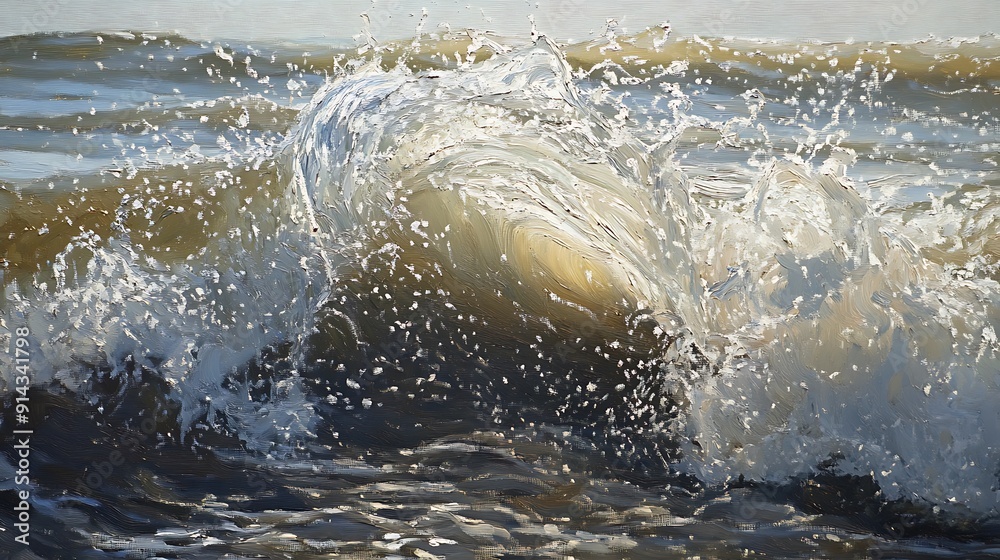 Obraz premium A Breaking Wave in a Sea of Grey and Gold