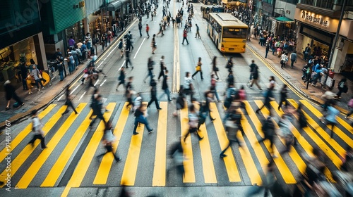 Pedestrians crossing Nathan Road in Hong Kong, China