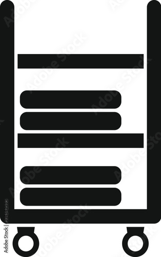 Simple black silhouette of a hotel laundry cart holding clean towels and linens