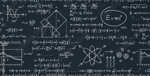 Advanced Math Formulas on Seamless Blackboard Background.