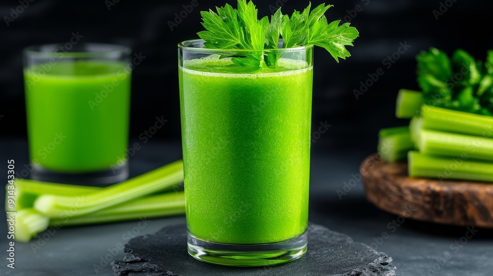 Fresh celery juice in a glass with vibrant green color, perfect for health-conscious drinkers. Healthy lifestyle and wellness. Fresh celery juice in a glass with vibrant green color, perfect for health-conscious drinkers. Healthy lifestyle and wellness.