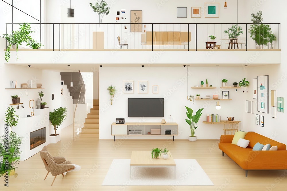 Smart home flat design top view technology cartoon drawing Triadic Color Scheme Smart home flat design top view technology cartoon drawing Triadic Color Scheme