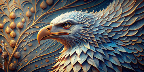 Beautiful Eagle 3d relief wallpaper. Mural wallpaper. Wall art. AI generated illustration.