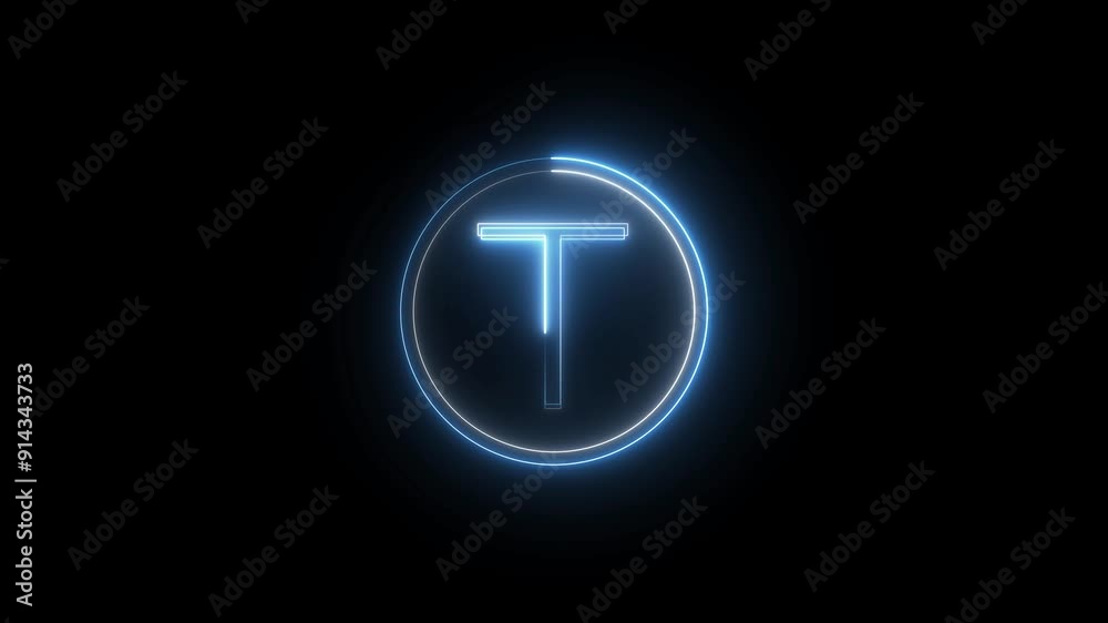 Abstract Bright Neon Letter Icon Animation and Neon Light alphabet Symbol on Black Background. Abstract Bright Neon Letter Icon Animation and Neon Light alphabet Symbol on Black Background.