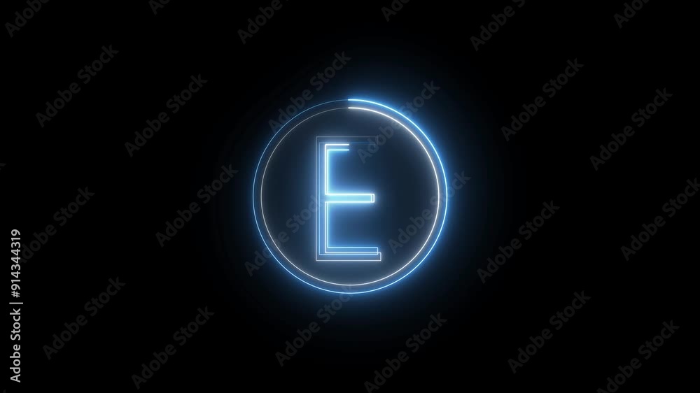 Abstract Bright Neon Letter Icon Animation and Neon Light alphabet Symbol on Black Background.