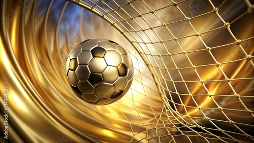 A Football Net Painted in Gold, With a Ball Suspended in Mid-Air  AI generated
