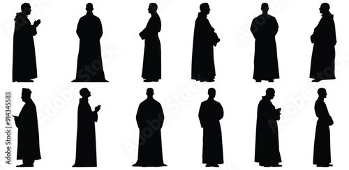 Priest silhouettes set, clergy pack of vector silhouette design, isolated background