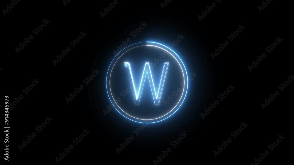 Abstract Bright Neon Letter Icon Animation and Neon Light alphabet Symbol on Black Background.