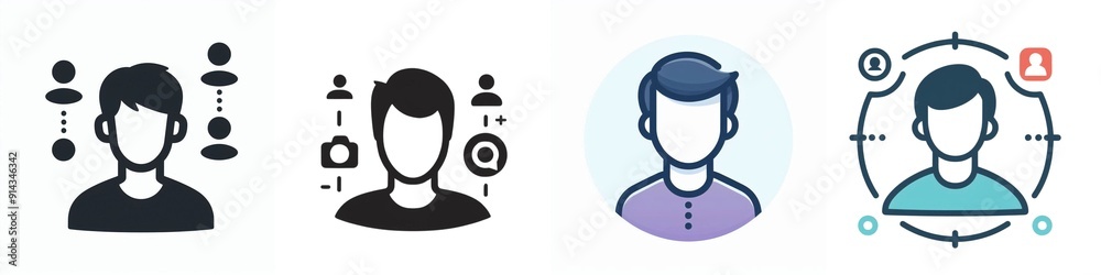 Set of user profile icons. Includes avatar icon with different elements and designs. Simple and flat design for web and app interfaces Set of user profile icons. Includes avatar icon with different elements and designs. Simple and flat design for web and app interfaces