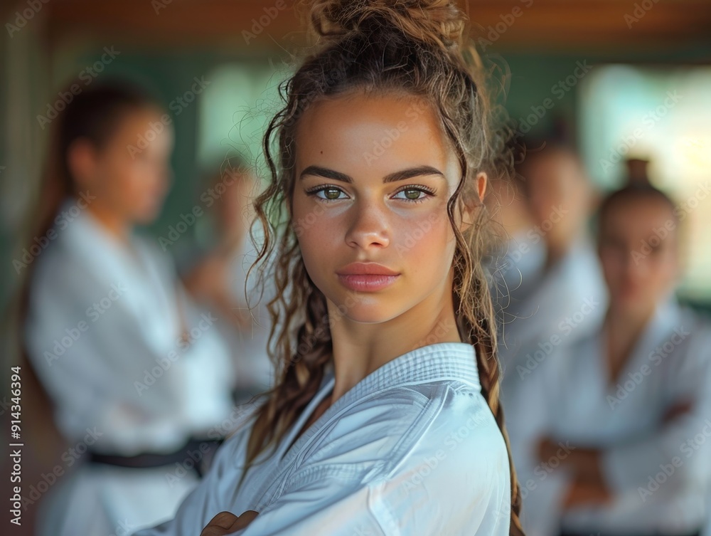 A group of people learning self-defense techniques in a martial arts class, practicing moves with a partner A group of people learning self-defense techniques in a martial arts class, practicing moves with a partner