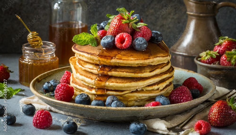 Fluffy Pancakes with Maple Syrup and Berries Fluffy Pancakes with Maple Syrup and Berries