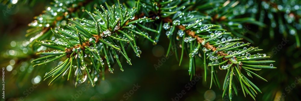 After the Rain Lush Green Pine Bough with Sparkling Raindrops After the Rain Lush Green Pine Bough with Sparkling Raindrops