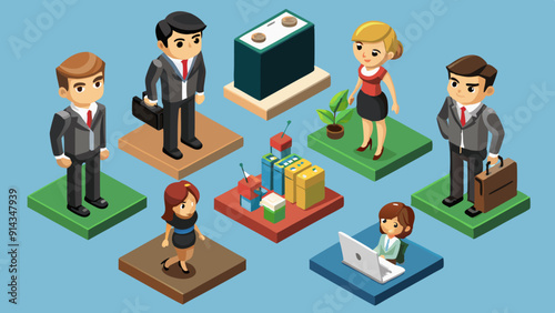 isometric set of businessman and businesswoman vector illustration