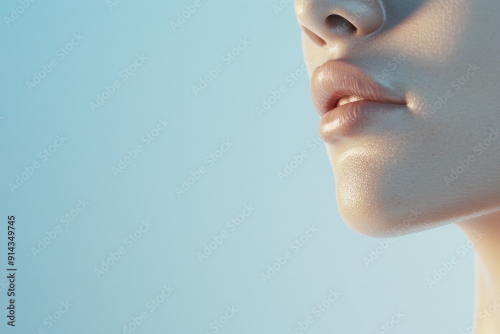 Close-up of a Woman's Lips and Nose Under Blue Light with Subtle Shadows Close-up of a Woman's Lips and Nose Under Blue Light with Subtle Shadows