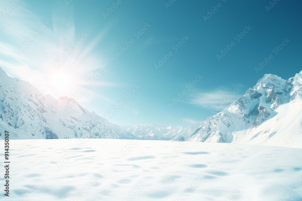 Fototapeta premium Majestic Winter Wonderland - Pristine Snow-Covered Mountains Under a Radiant Blue Sky