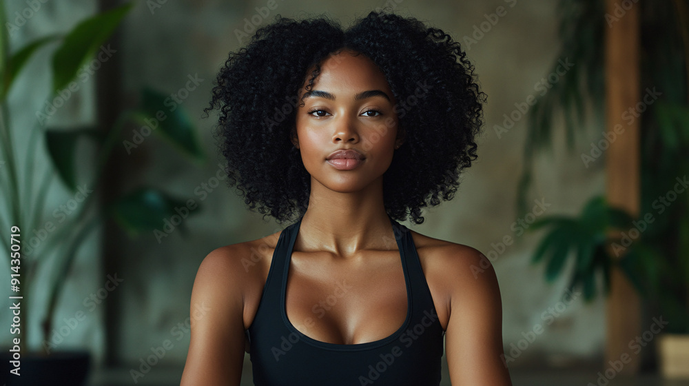 Serene Black Woman Practicing Yoga in Meditation Pose with Copy Space, Tranquil Yoga Class Background Serene Black Woman Practicing Yoga in Meditation Pose with Copy Space, Tranquil Yoga Class Background