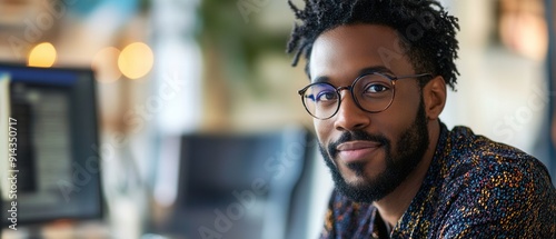 Black professional conducting a productive virtual meeting with interactive elements and collaborative tools photo