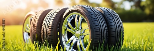 Replacement of summer and summer tires, Car tires with a great profile in the car repair shop.