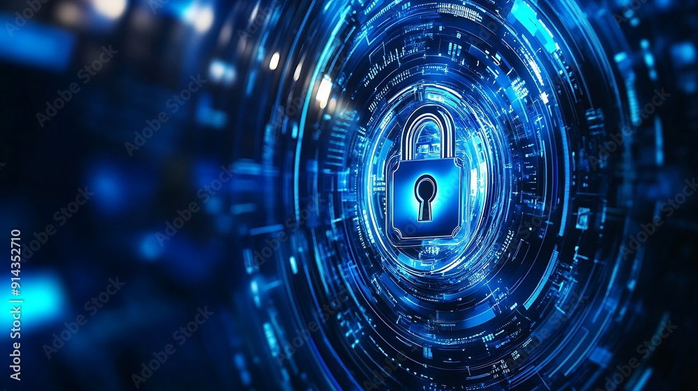 Digital Security Concept with a Blue Padlock in a Circular Pattern Digital Security Concept with a Blue Padlock in a Circular Pattern