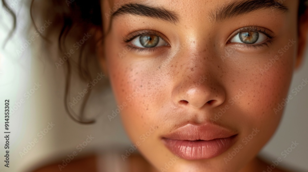 Young woman with flawless, clean skin, soft lighting to highlight her natural beauty and minimal makeup Young woman with flawless, clean skin, soft lighting to highlight her natural beauty and minimal makeup