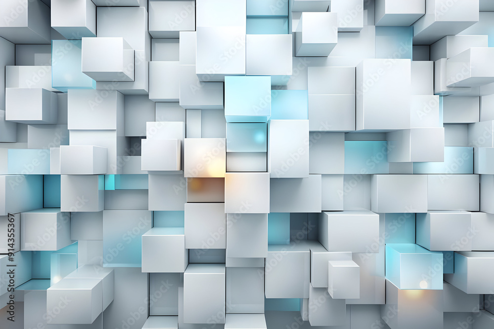 Abstract geometric background with white cubes and blue accents. Abstract geometric background with white cubes and blue accents.