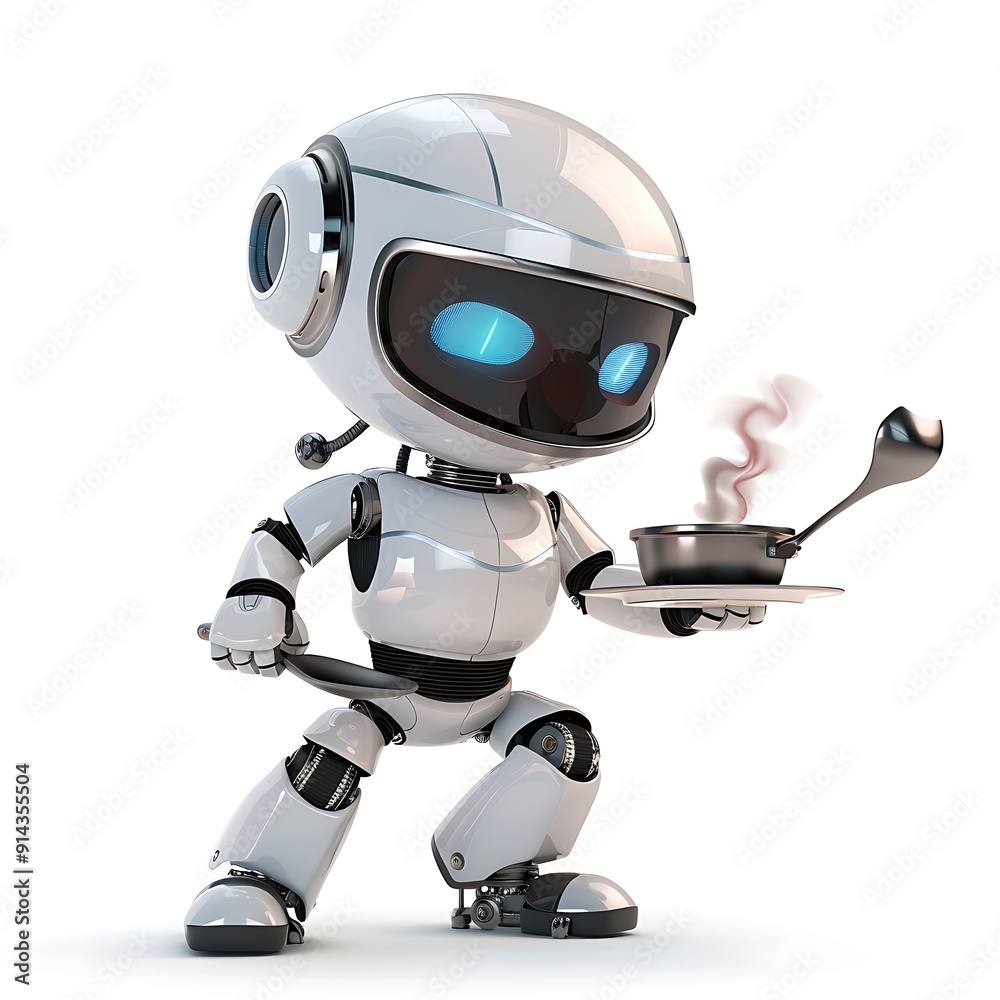Friendly Robot Serving Hot Food on a Tray Friendly Robot Serving Hot Food on a Tray