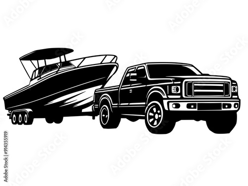 Pick up truck towing boat vector illustration 