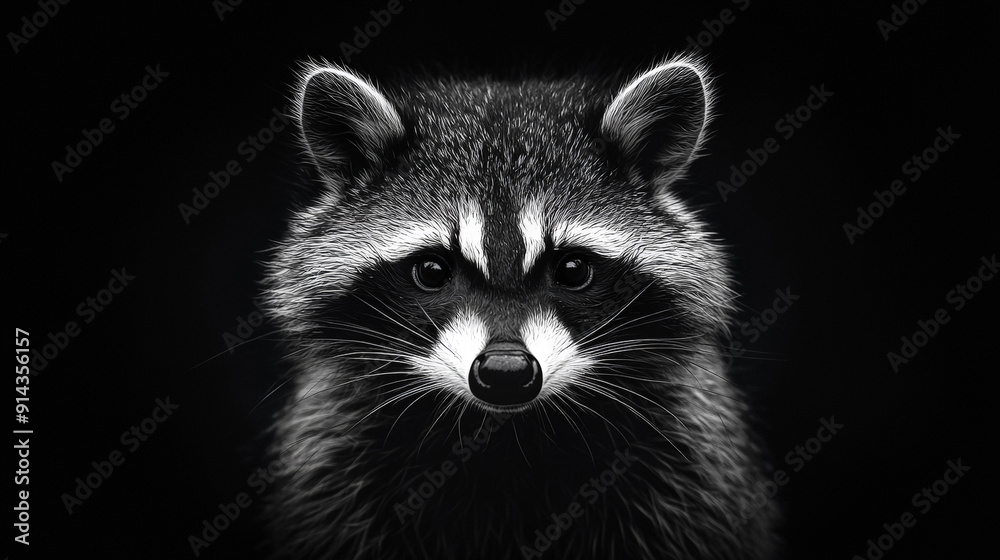 Fototapeta premium Raccoon in Shadow: A Monochrome Study. Generative AI