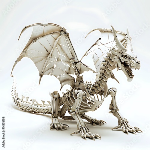 Wallpaper Mural Skeletal Dragon with Spread Wings, 3D Rendered Torontodigital.ca