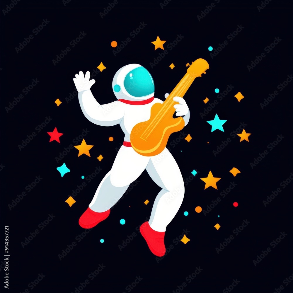 Naklejka premium Cosmic musician dancing among stars in a vibrant space setting