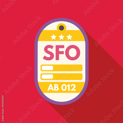 Luggage tag featuring the airport code for san francisco international airport and blank lines for personal information