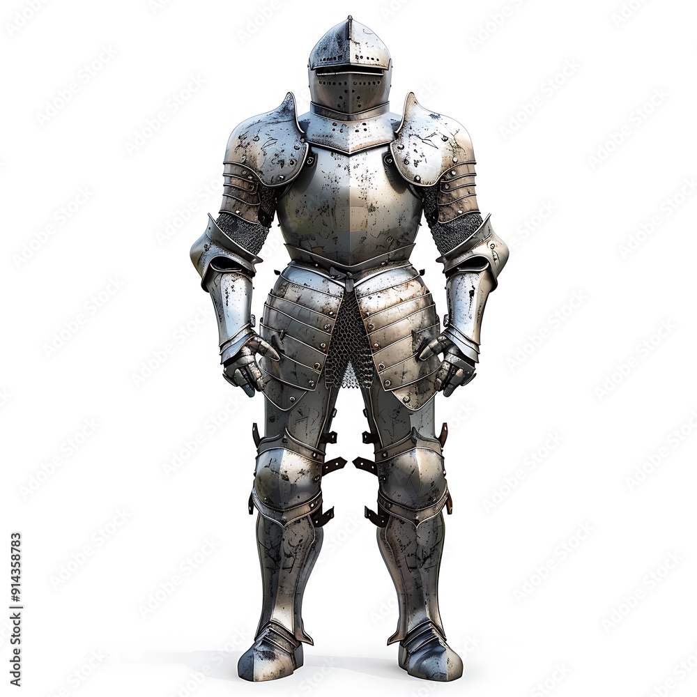 Medieval Knight in Full Armor, Standing with Helmet On Medieval Knight in Full Armor, Standing with Helmet On