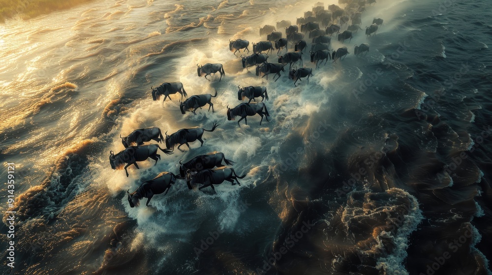 Wildebeest Migration Crossing River. Wildebeest Migration Crossing River.