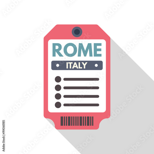Luggage tag with barcode representing the concept of tourism in the italian capital