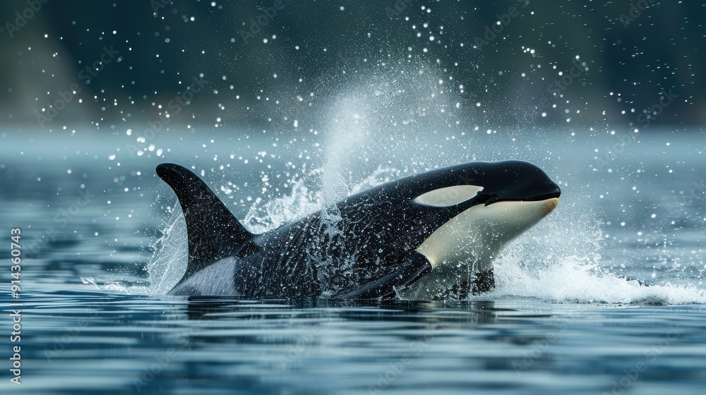 Obraz premium Orca Breaching in Pristine Waters.