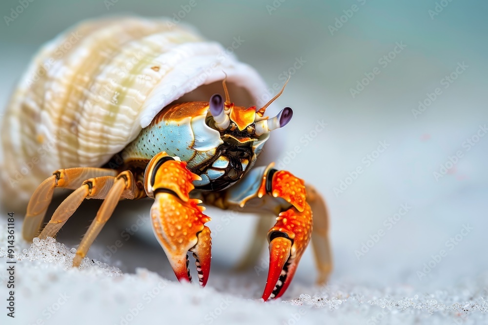 A close-up of a crab with a shell on its back and a crab clinging to its rear legs A close-up of a crab with a shell on its back and a crab clinging to its rear legs
