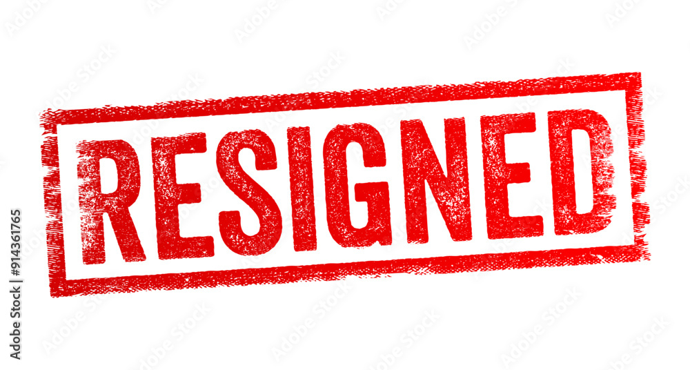 Resigned - a sense of acceptance or withdrawal from a position or situation, text concept stamp Resigned - a sense of acceptance or withdrawal from a position or situation, text concept stamp