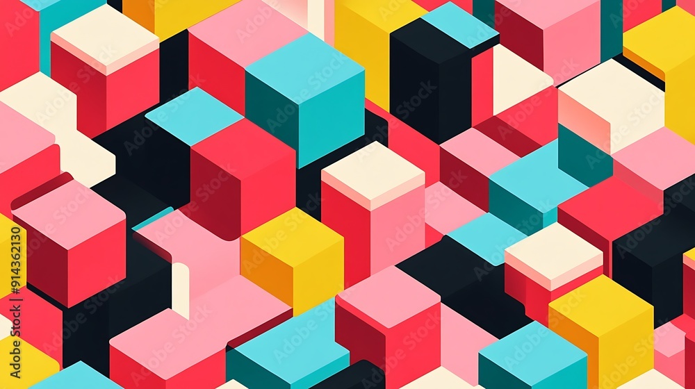 Abstract Isometric Pattern of Colorful Cubes Abstract Isometric Pattern of Colorful Cubes