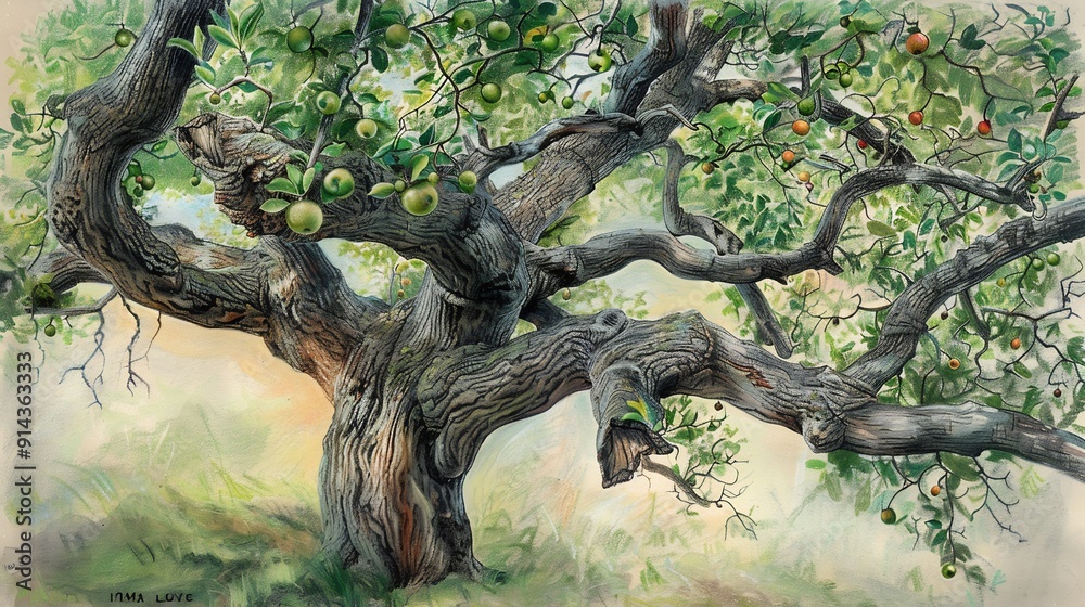 Underneath the Old Apple Tree Watercolor Painting Underneath the Old Apple Tree Watercolor Painting