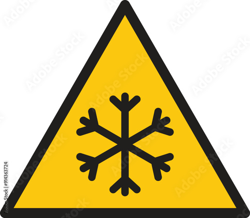 Yellow snow warning sign . Freezing hazard icon . Cold weather icon vector