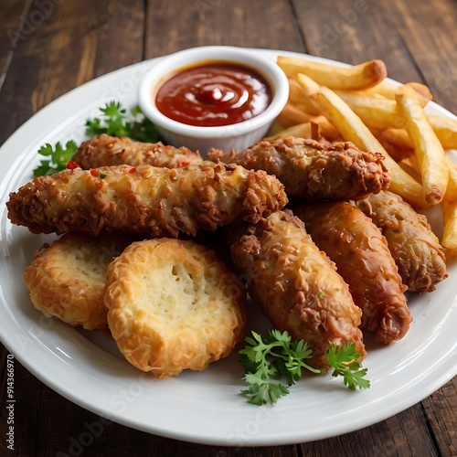 Fast food snacks and drink on table, chicken French fries. radiational American food. fast food, food bad for figure, skin, heart and teeth.