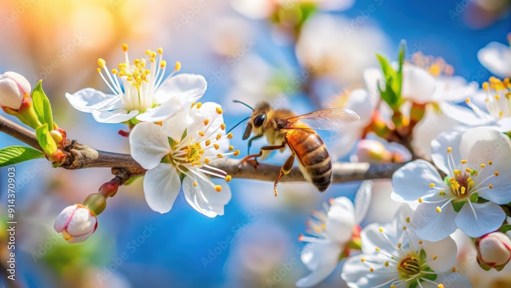 Bee on a blossoming tree branch, bee, flower, nature, pollination, insect, spring, tree, blooming, branch, wildlife, garden Bee on a blossoming tree branch, bee, flower, nature, pollination, insect, spring, tree, blooming, branch, wildlife, garden